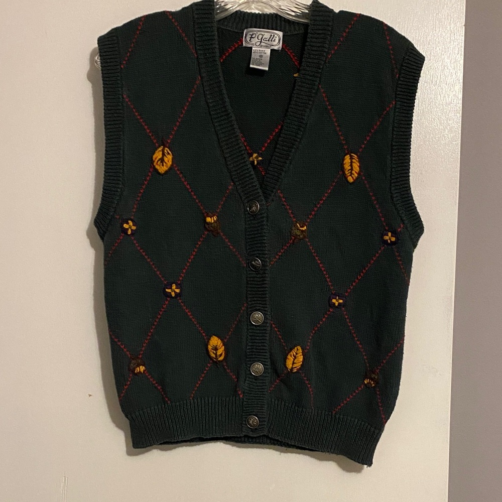 Vintage P. Galli Designs Green Autumn Women's Cardigan Vest